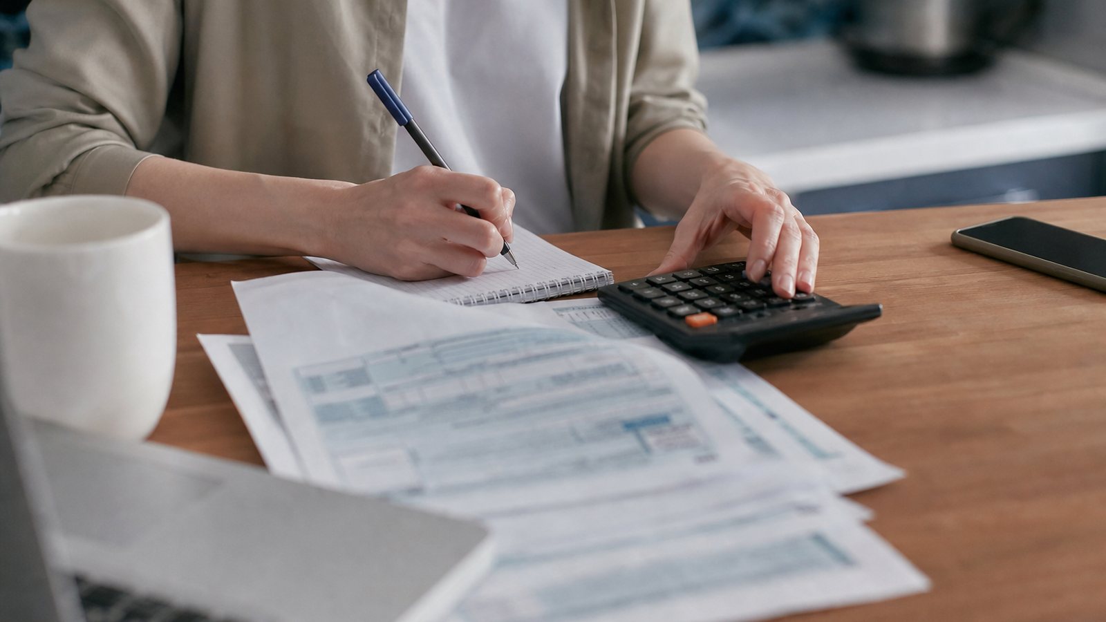 Propriétaire calculant la révision d'un loyer avec l'indice IRL sur une calculatrice et le bail